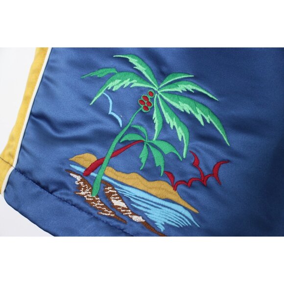 Rhude Mens 30 x 7.5 Palm Satin Souvenir Embroidered Heavy Shorts NEW O928 - Picture 3 of 6